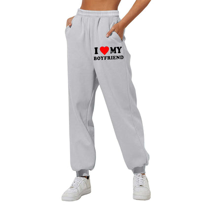I Love MY BOYFRIEND Printed Casual Trousers - 16th Avenue