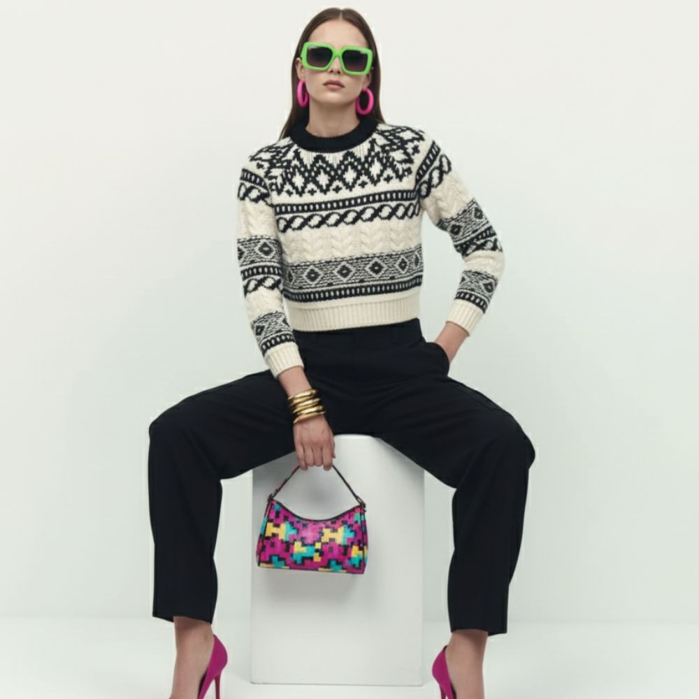 BYMANYC ® New York Jacquard Cropped Sweater, Tribeca | Women - BYMANYC ® New York - Women's Fashion - Women's Clothing - Jumpsuits