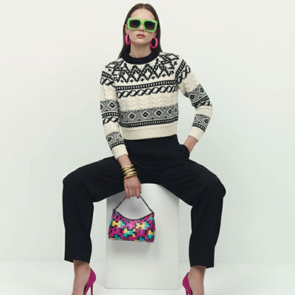 BYMANYC ® New York Jacquard Cropped Sweater, Tribeca | Women - BYMANYC ® New York - Women's Fashion - Women's Clothing - Jumpsuits