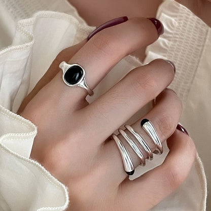 Black Oval Zircon Ring Women's Simple - 16th Avenue