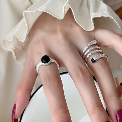 Black Oval Zircon Ring Women's Simple - 16th Avenue