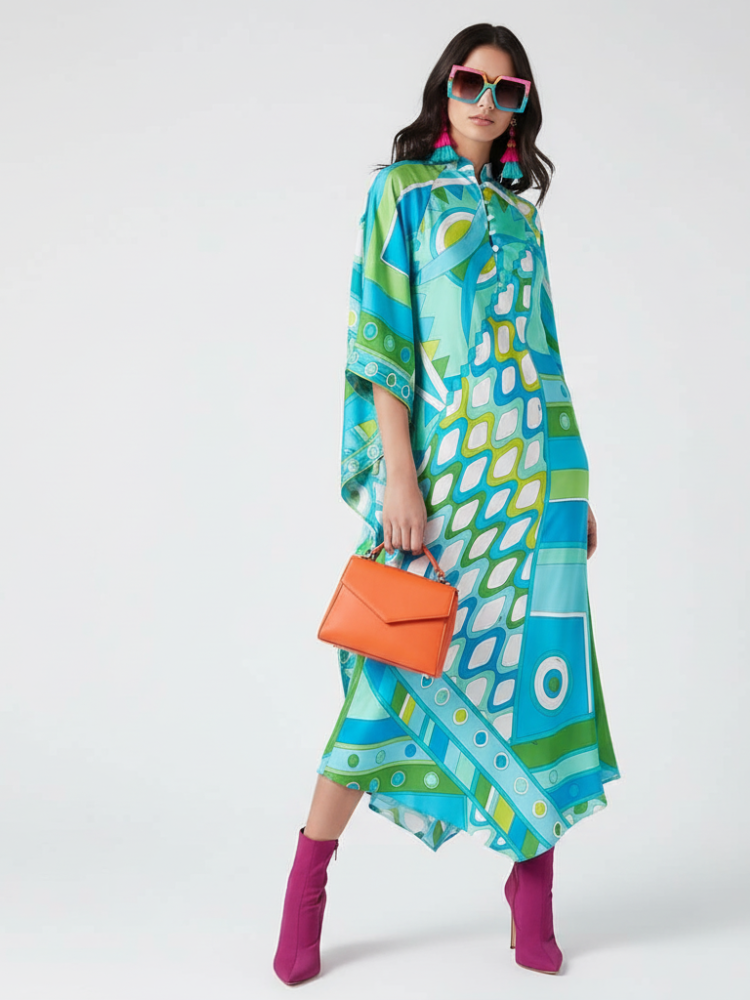 BYMANYC ® New York Printed Long Dress, Greenwich Village | Women - BYMANYC ® New York - Women's Fashion - Women's Clothing - Dress - Short-Sleeve Dress