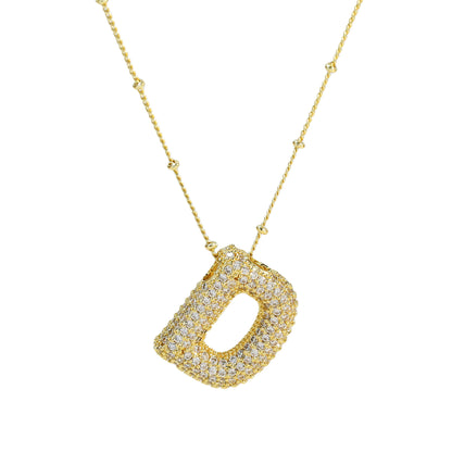 Brass Zircon Bubble Balloon Letter Pendant Necklace For Women - 16th Avenue