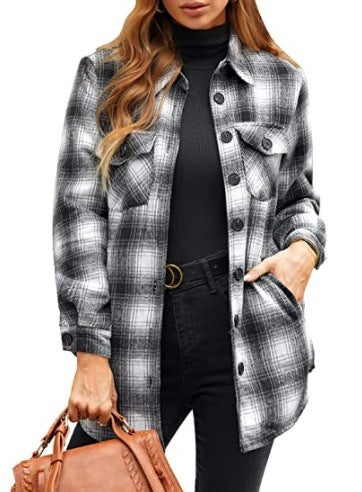 Women Oversized Check Button Shirt Jacket - 16th Avenue