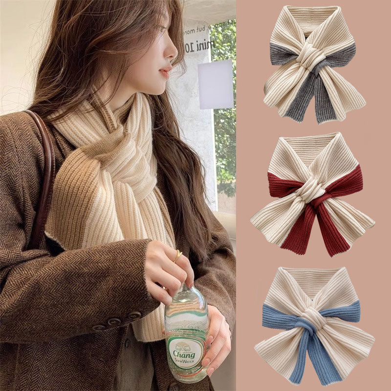Women's Autumn And Winter Warm Versatile Fashion Sweet Color-blocked Knitted Scarf