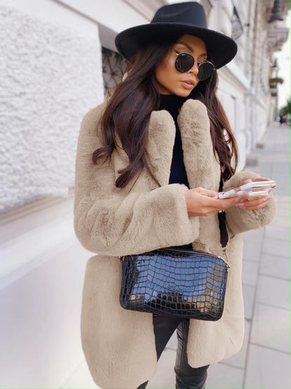 Temperament Long Sleeve Lapel Faux Fur Coat