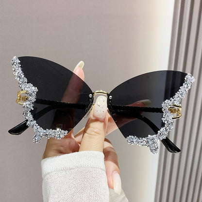 Luxury Diamond Butterfly Sunglasses Y2K Vintage Rimless Oversized Sun Glasses - 16th Avenue