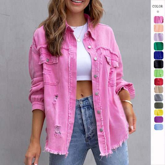 Fashion Ripped Jacket Spring Casual Top