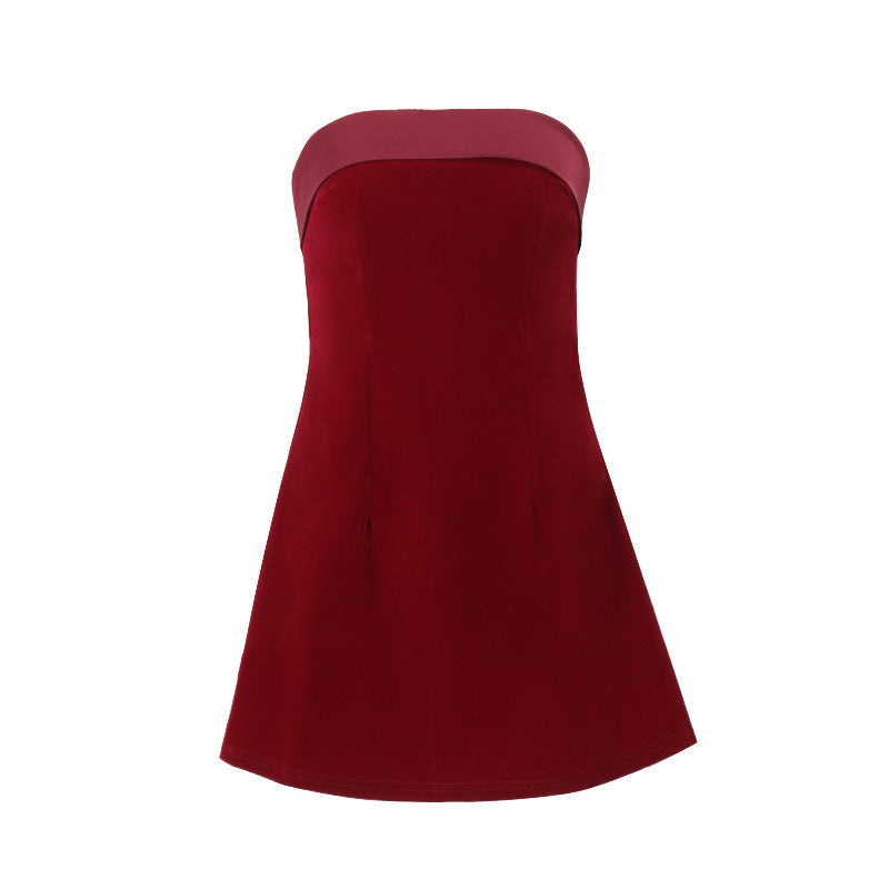 Ins Slim Tube-top Fashion Zipper A-line Short Dress