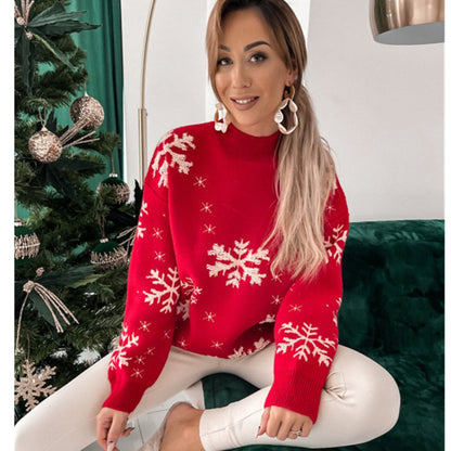 Women's Fall Winter Christmas Snowflake Knitted Sweater