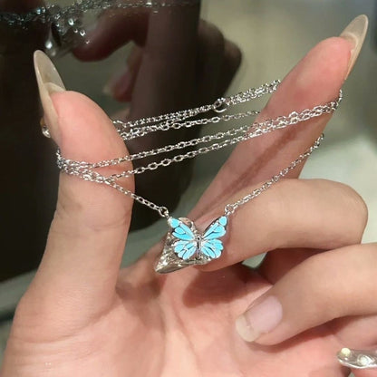 Fashion Blue Luminous Butterfly Necklace Bracelet Set - 16th Avenue