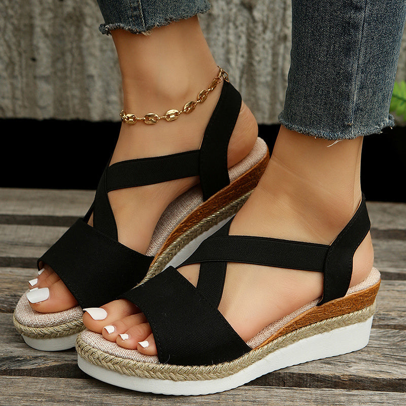 Wedge Sandals For Women Cross-strap Platform Gladiator Hemp Heel Summer Shoes