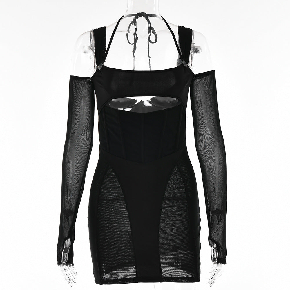 Women's Sling Tight Fashion Backless See-through Hip Skirt Dress - 16th Avenue