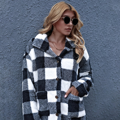 Women Oversized Check Button Shirt Jacket - 16th Avenue