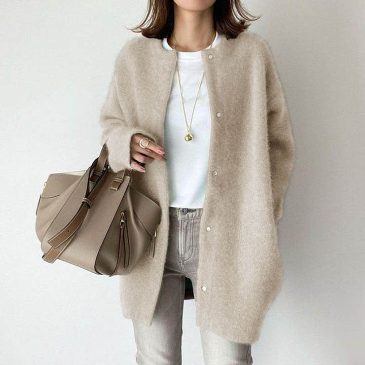 Loose Round Neck Single Breasted Cardigan Fashion Solid Color Coat Jacket - 16th Avenue
