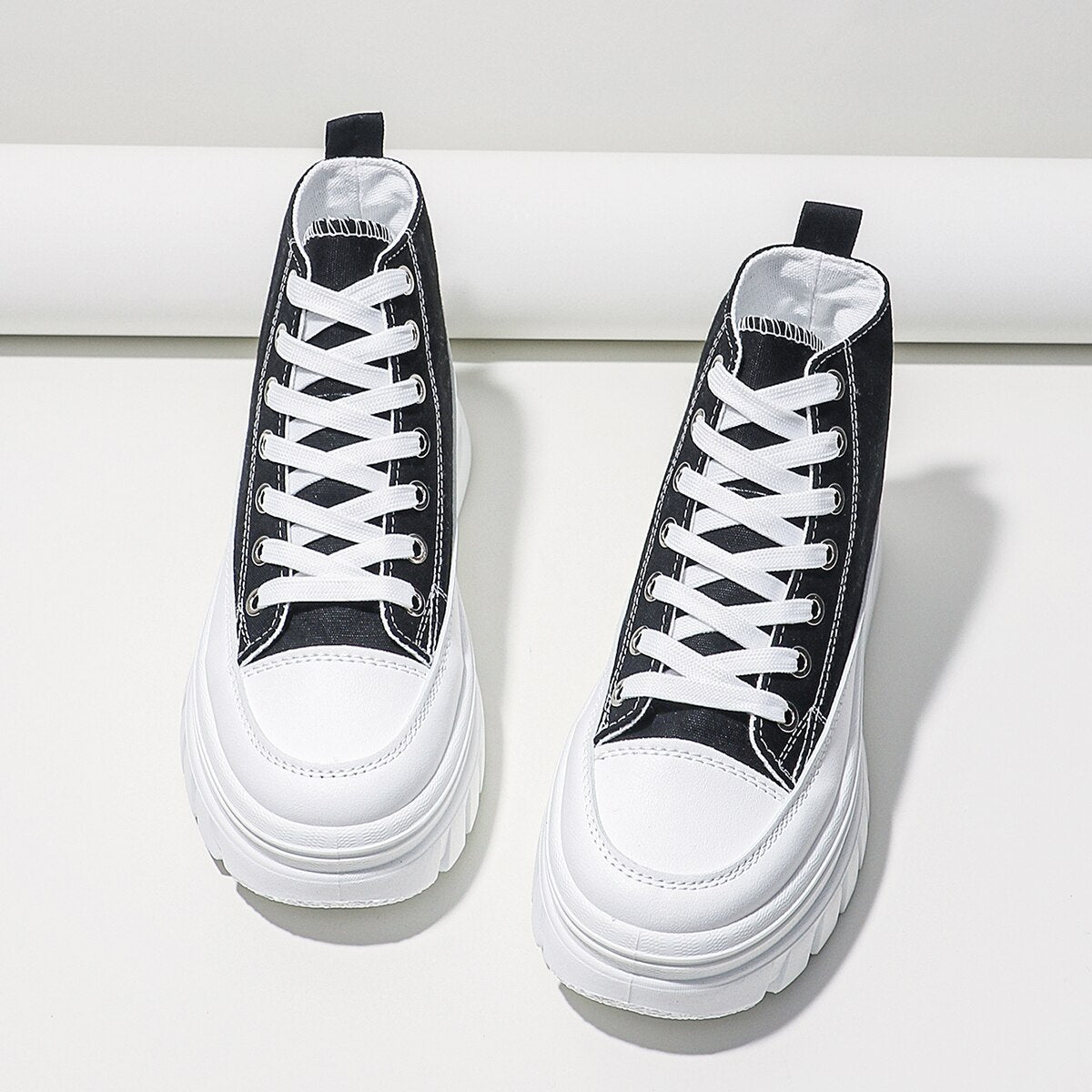 Women's Lace-Up Front High Top Flat Form Canvas Shoes