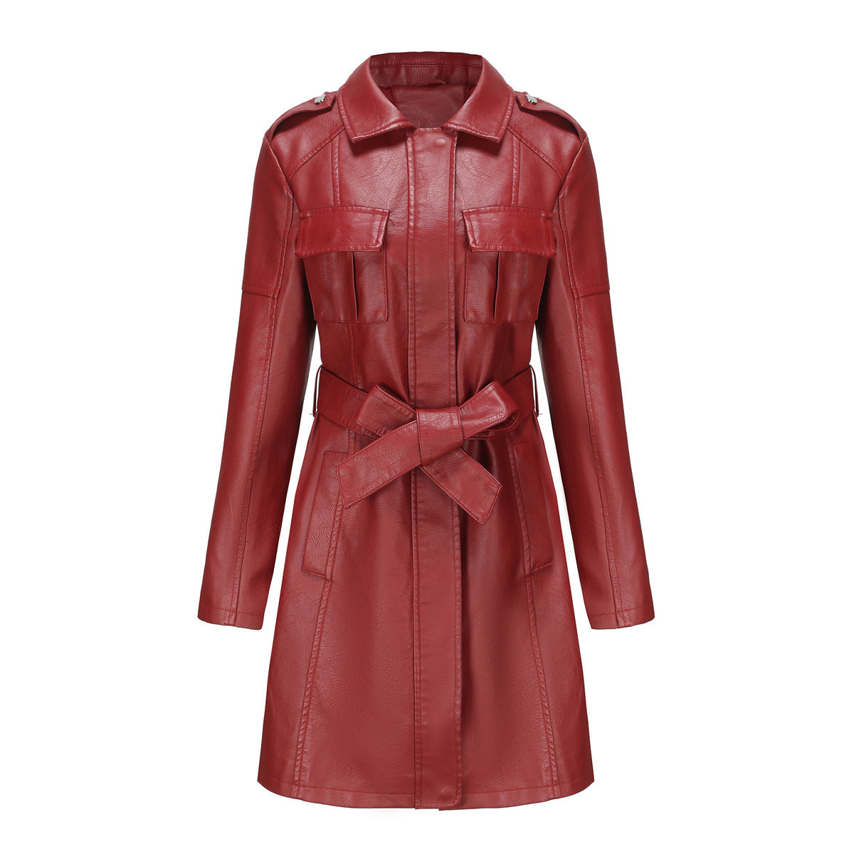 New European And American-style Mid-length Leather Coat
