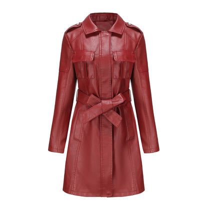 New European And American-style Mid-length Leather Coat