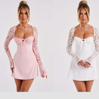 Fashion Corset Lace Long Sleeve Sexy Y2K Backless Short Dress - 16th Avenue
