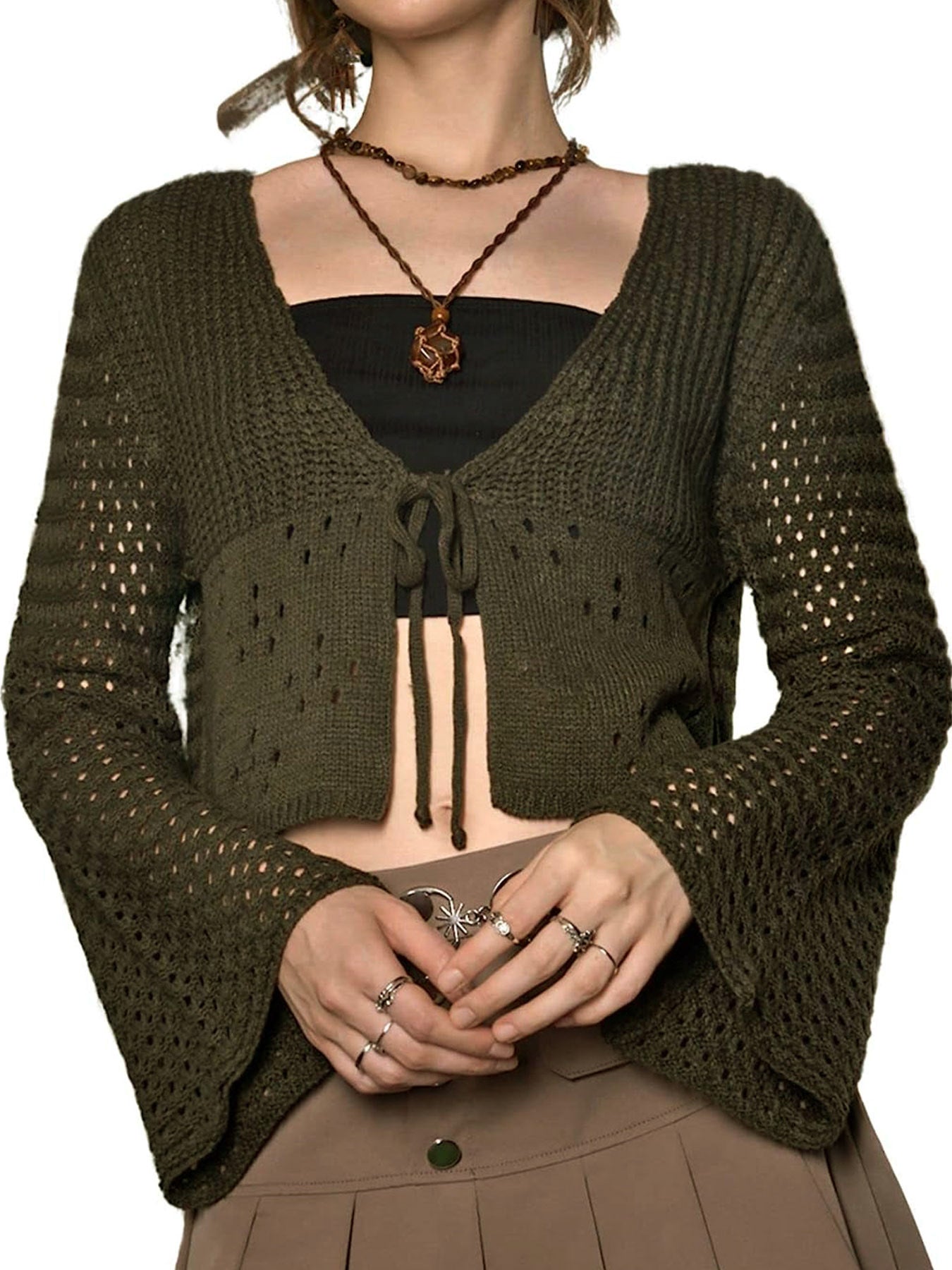 16th Avenue Womens Knit Bell Sleeve Cardigan - Women's Clothing