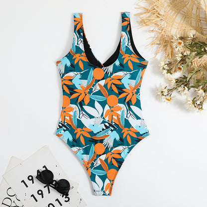 Women's High Waist Polyester Printed One-piece Bikini - 16th Avenue