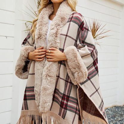 Fringe Cardigan Plaid Shawl Sweater Dress - 16th Avenue