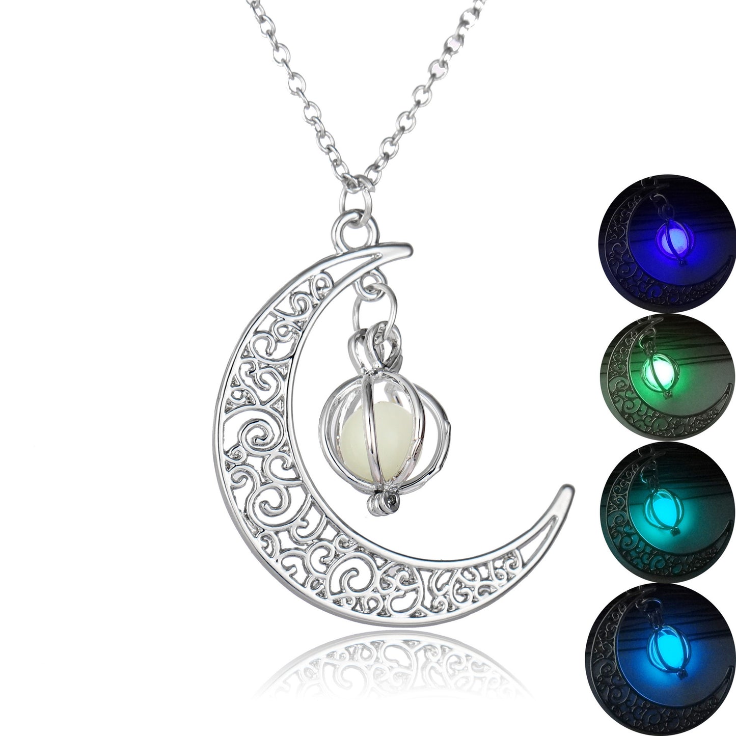 Women Fashion Moon Natural Glowing Stone Healing Necklace Luminous Pendant Jewelry