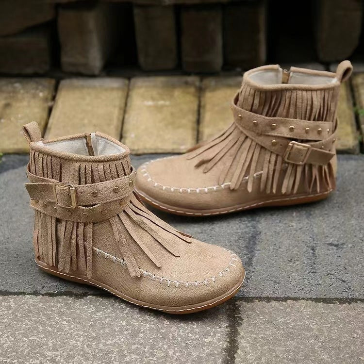 Women's Retro Ankle Rivet Tassel Flat Shoes