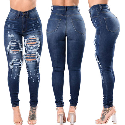 Women's Ripped Denim Washed Denim Pants - 16th Avenue
