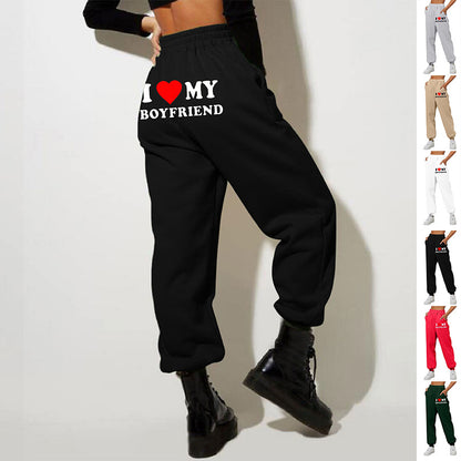 I Love MY BOYFRIEND Printed Casual Trousers - 16th Avenue