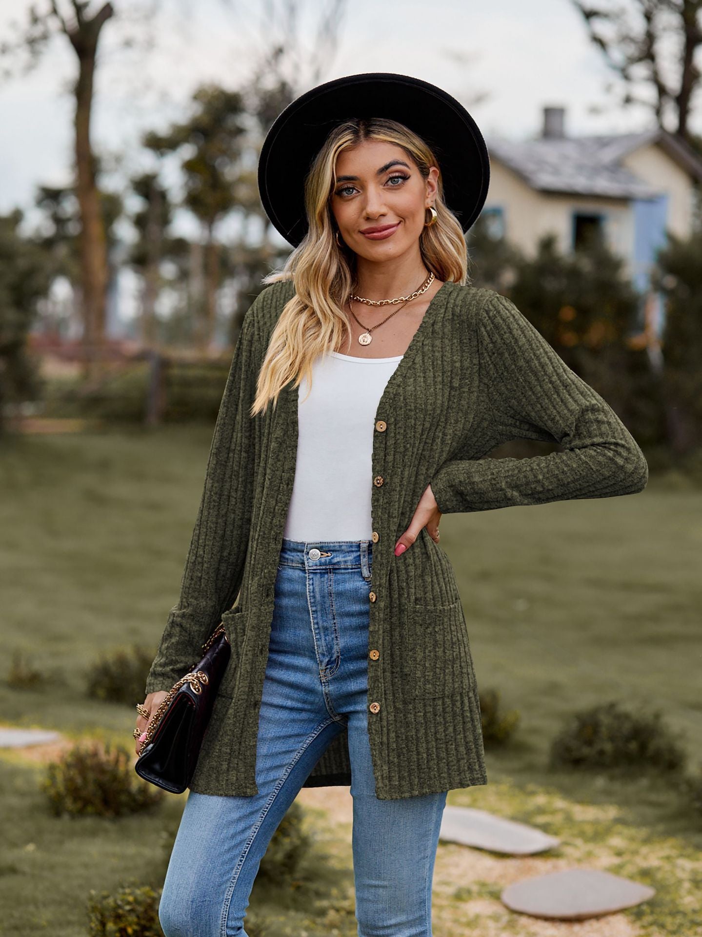 Women's Sunken Stripe Solid Color Long Sleeve Fall Sweater