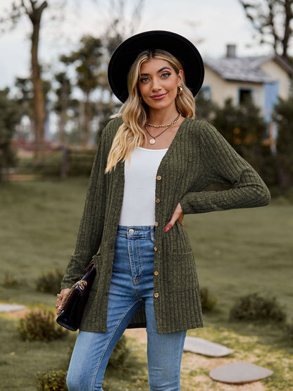 Women's Sunken Stripe Solid Color Long Sleeve Fall Sweater