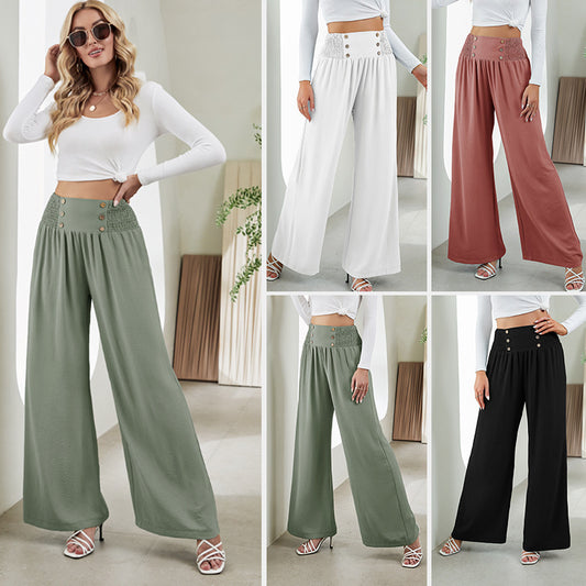 Fashion Straight Wide Leg Elastic High Waist Casual Pants