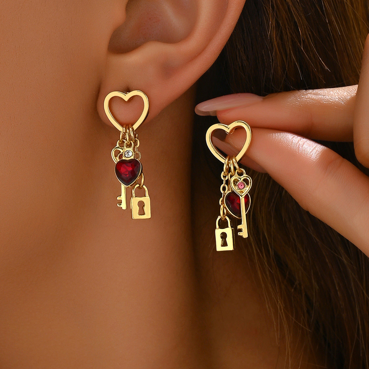 Valentine's Day Love Earrings With Rhine Stone Lock - 16th Avenue