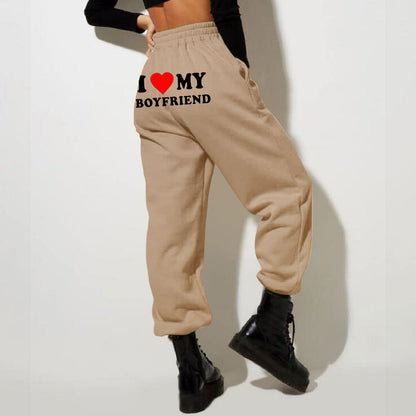 I Love MY BOYFRIEND Printed Casual Trousers - 16th Avenue