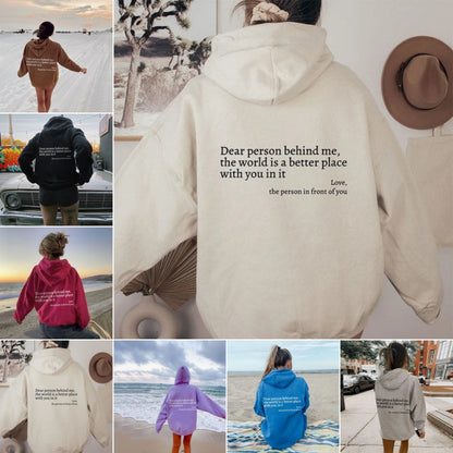 Dear Person Behind Me Letter Printed Trendy Drawstring Hoodie