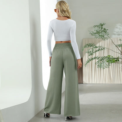 Fashion Straight Wide Leg Elastic High Waist Casual Pants - 16th Avenue