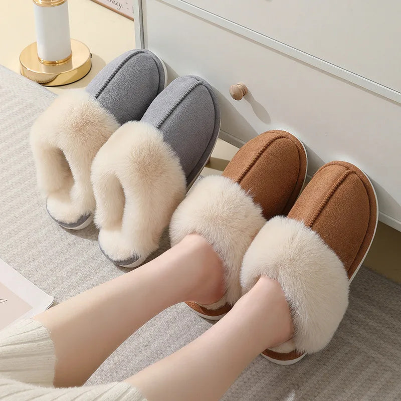 Winter Warm Plush Home Fur Slippers Women/Couple Soft lined