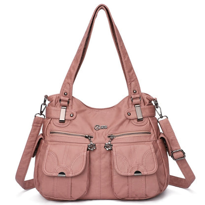 Ladies Soft Leather Portable Messenger Crossbody Tote Bag - 16th Avenue