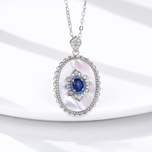 Sapphire Diamond Pendant 925 Sterling Silver Chain Necklace
