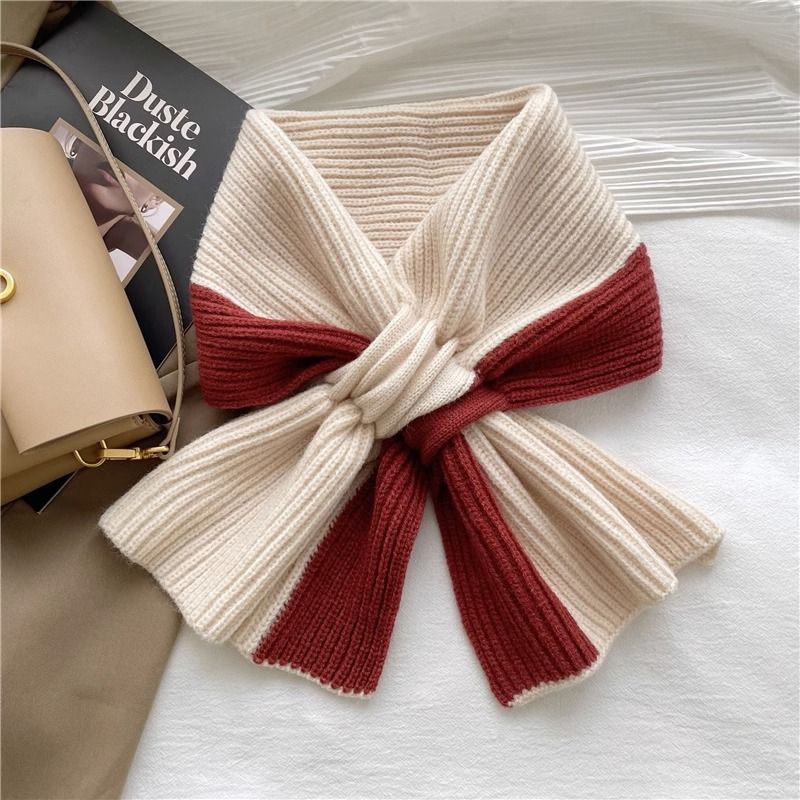 Women's Autumn And Winter Warm Versatile Fashion Sweet Color-blocked Knitted Scarf