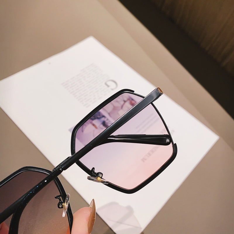 Vintage Half-Frame Sunglasses Summer Oversize Metal Square Uv400 Women UV Protection Sunglasses