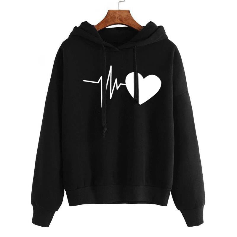 Women's Heart Print Streetwear Autumn Long Sleeve Hoodie