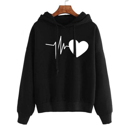Women's Heart Print Streetwear Autumn Long Sleeve Hoodie