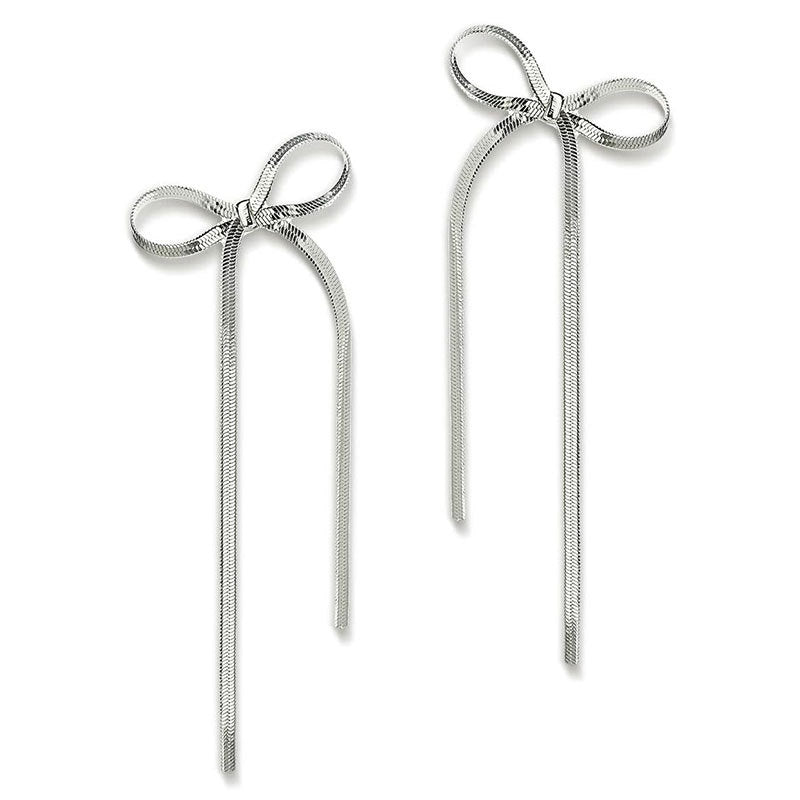 18k Gold Plated Stainless Steel Herringbone Bow Earrings