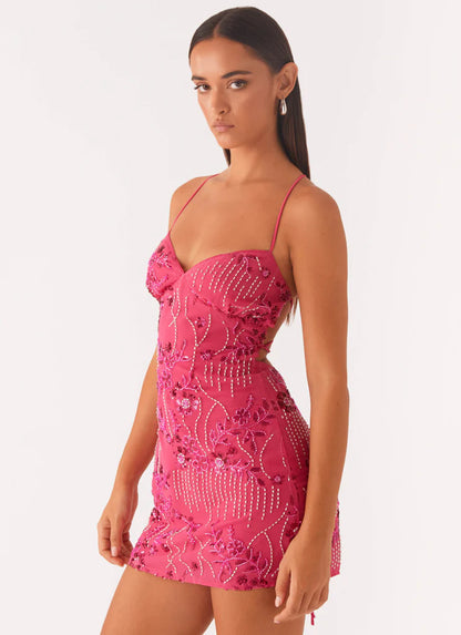 Women's Sequined Embroidered Backless Sling Dress - 16th Avenue