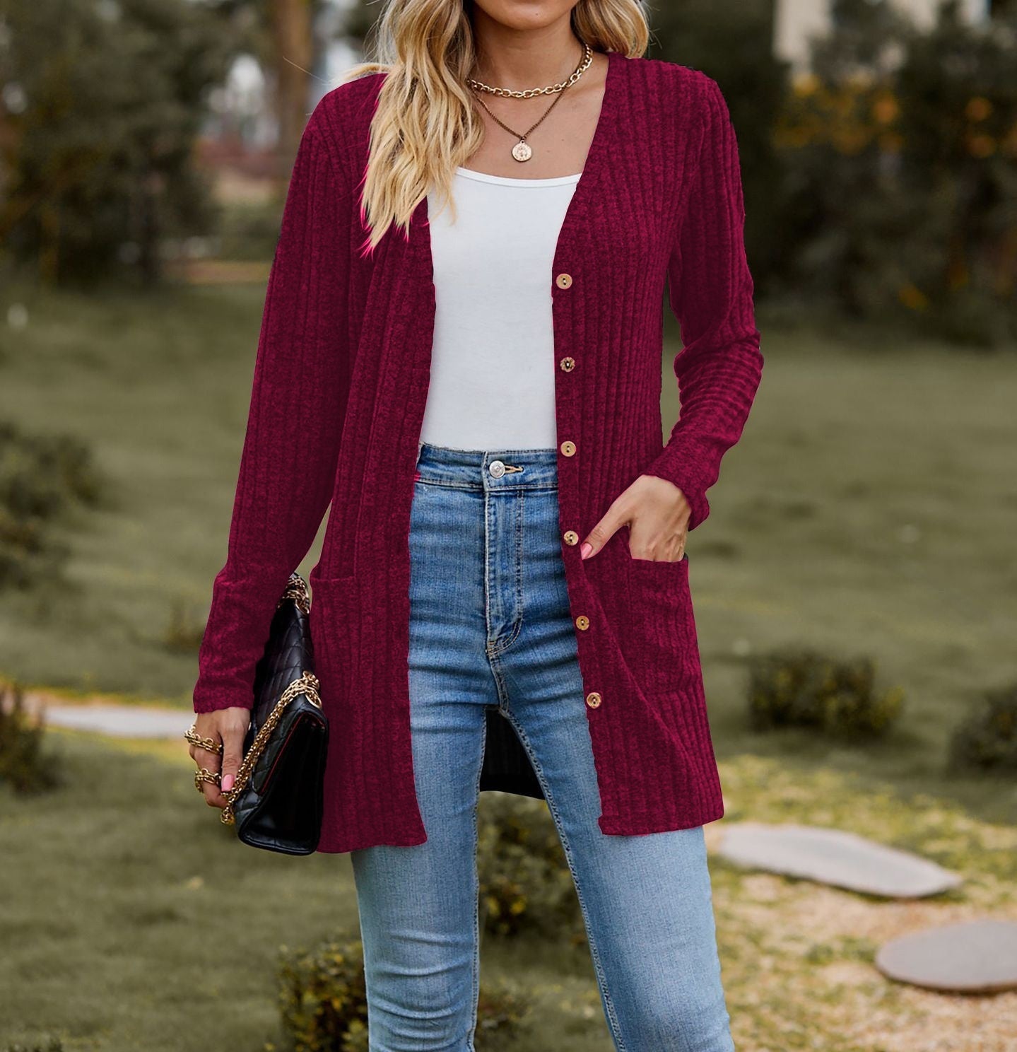 Women's Sunken Stripe Solid Color Long Sleeve Fall Sweater