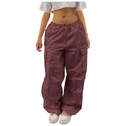 Casual Solid Color Drawstring Cargo Pants Pocket Design Street Fashion - 16th Avenue