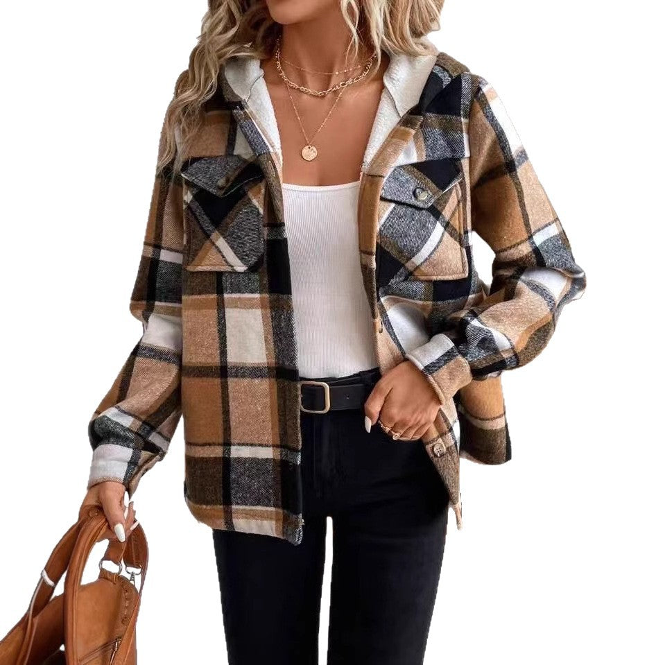 16th Avenue Plaid Fleece Hooded Jacket for Women - Women's Fashion - Women's Clothing - Jackets & Coats - Jackets