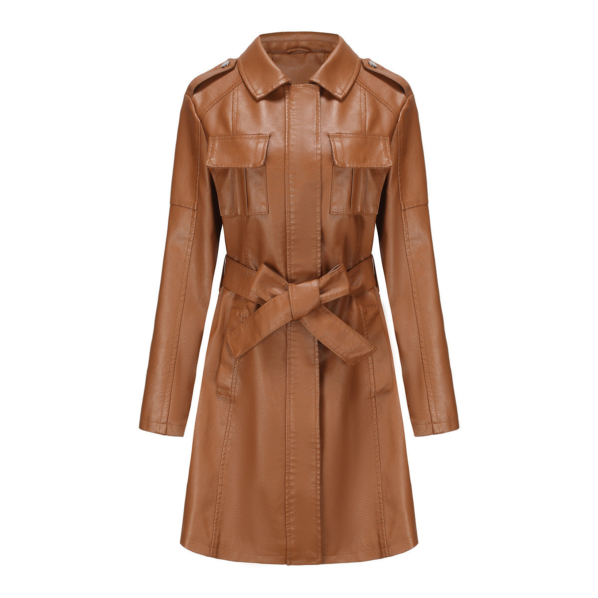 New European And American-style Mid-length Leather Coat